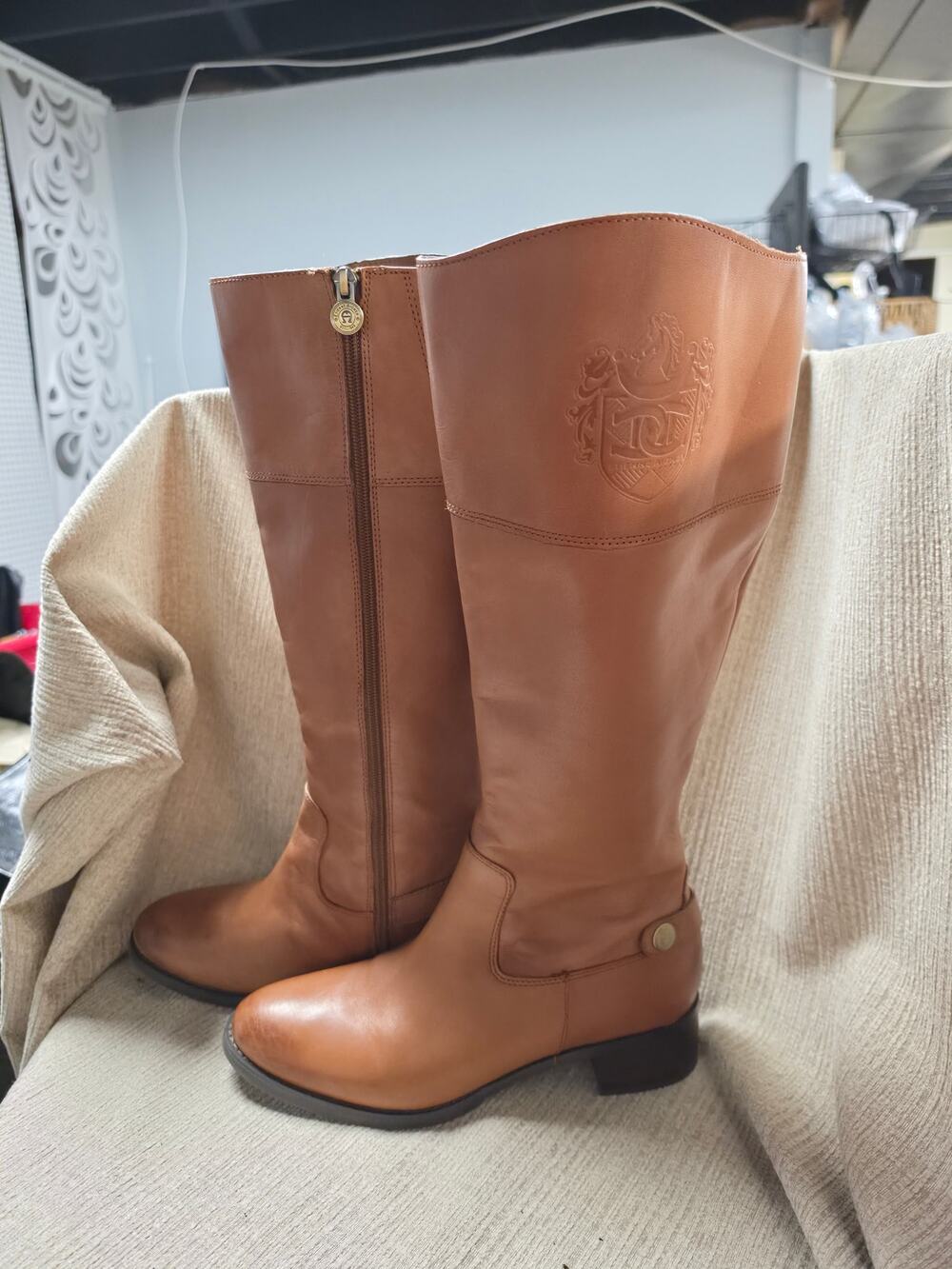 Etienne Aigner 9.5 Brown Leather Wide Shaft Knee High Riding Boots